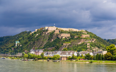 Fototapeta na wymiar View of Fortress Ehrenbreitstein in Koblenz, Germany
