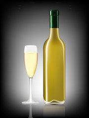 Wine bottle and wine glass on black