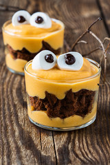 Halloween treats, little monster dessert.