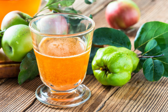 Homemade vegan apple juice with quince