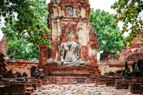 Statue of Ancient Buddha at Wat Mahatat, Thailand.