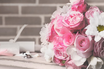 Beautiful wedding still life with  bouquet