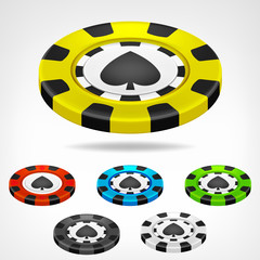 spades poker chip isometric set 3D object isolated