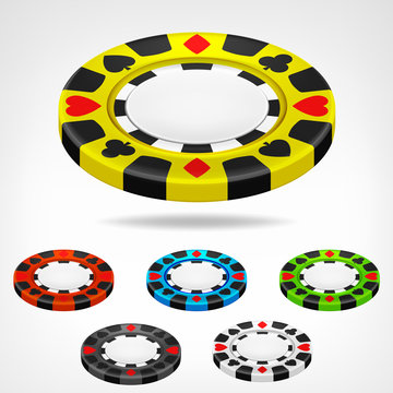 poker chip isometric color set 3D object isolated