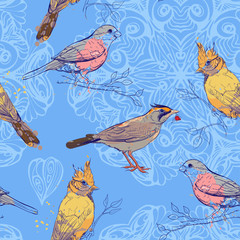 pattern with birds and mandala background
