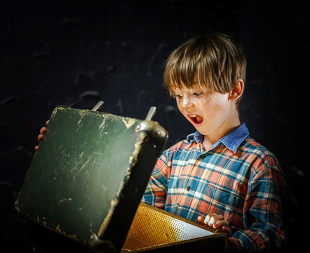 Little boy finding treasure