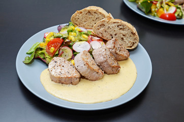 Pork tenderloin - medium done, with vegetable salade