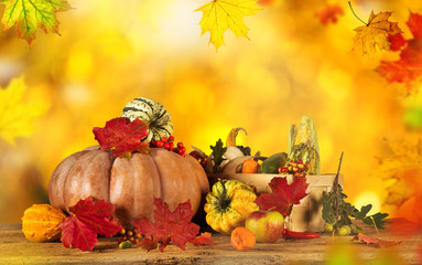 Naklejka na ściany i meble Beautiful autumn background with maple leaves