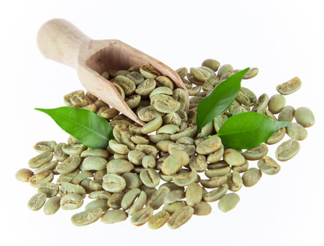 Green Coffee Beans On White Background