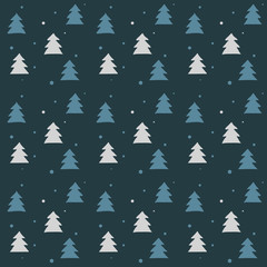 Vector winter pattern - trees on blue