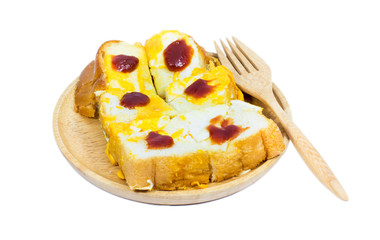 Slice toast bread with topping egg and tomato sauce