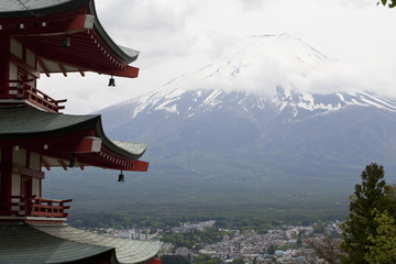 Fuji mountain viewed from behind Chureito Pagoda, Japan.