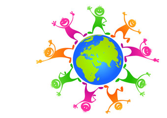 Children  around planet