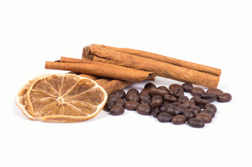 cinnamon, lemon and coffee beans