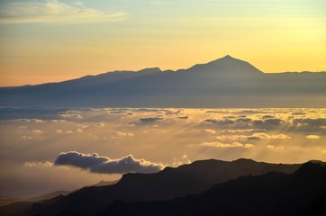 Gran canaria and Tenerife at sundown, Canary islands