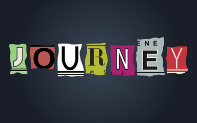 Journey word on broken car license plates, vector