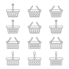 Set of twelve shopping baskets icons