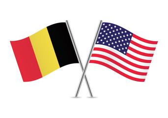 American and Belgian flags. Vector illustration.