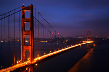 Fototapeta na wymiar Illuminated Golden Gate Bridge at dusk, San Francisco