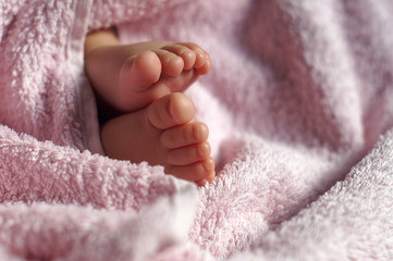Baby feet under blanket