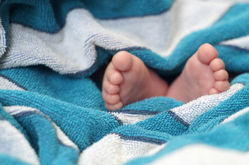 Baby feet in towel