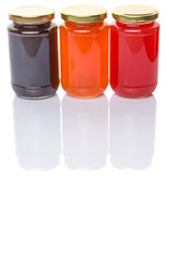 Blueberry, strawberry and orange fruit bottled jam