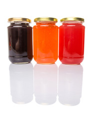 Blueberry, strawberry and orange fruit bottled jam