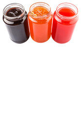 Blueberry, strawberry and orange fruit open lid bottled jam 
