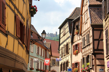 Vue sur le château depuis Ribeauvillé en Alsace (France)