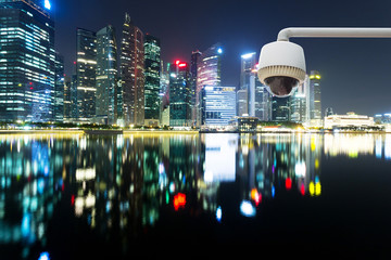 CCTV with prosperous cityscape background