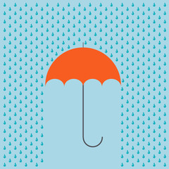 Vector modern umbrella with rain background.