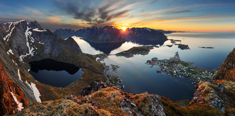 Fototapeta premium Nature panorama mountain landscape at sunset, Norway.