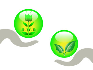 Eco symbol.Hands holding abstract logo vector Illustration