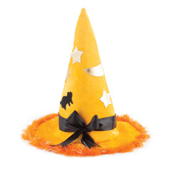 Orange fabric witch hat for Halloween
