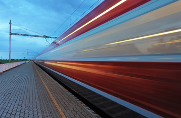 Train in railway at speed