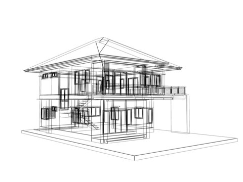 abstract sketch design of house ,3dwire frame render 