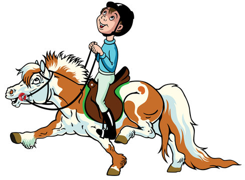 cartoon boy riding shetland pony