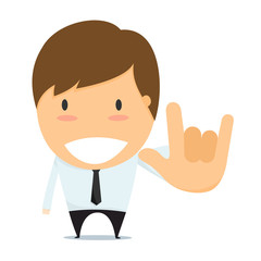 Businessman show hands i love you sign language.