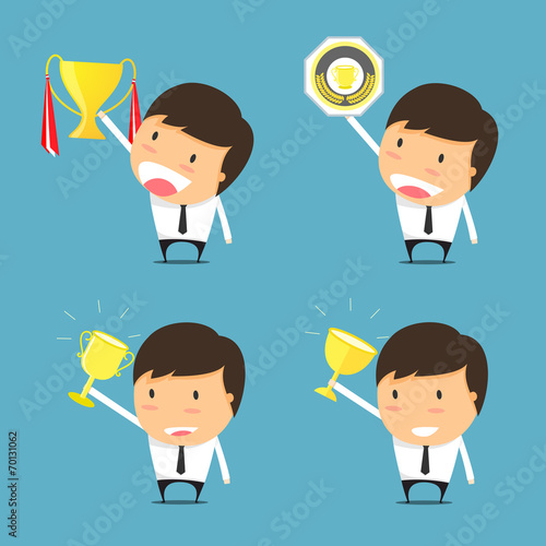 Illustration Of Running Businessman Holding Trophy Concept For Success