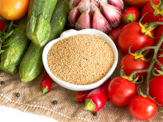 Raw organic amaranth and vegetables