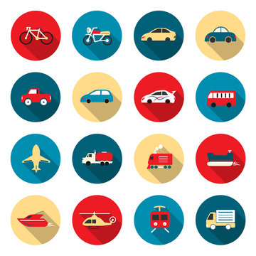 Transport color Icons waterways, overland, air