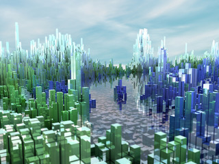 Città del futuro, grattacieli, fantascienza, astratto © Naeblys