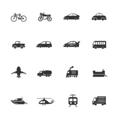 Transport vehicles Icons waterways, overland, air