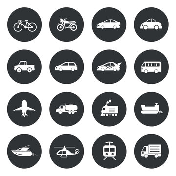 Transport circle Icons waterways, overland, air. Vector illustra