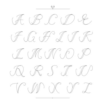 Vintage type font filigree set of calligraphic alphabet style. V