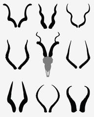 Black silhouettes of horns of antelopes 2, vector