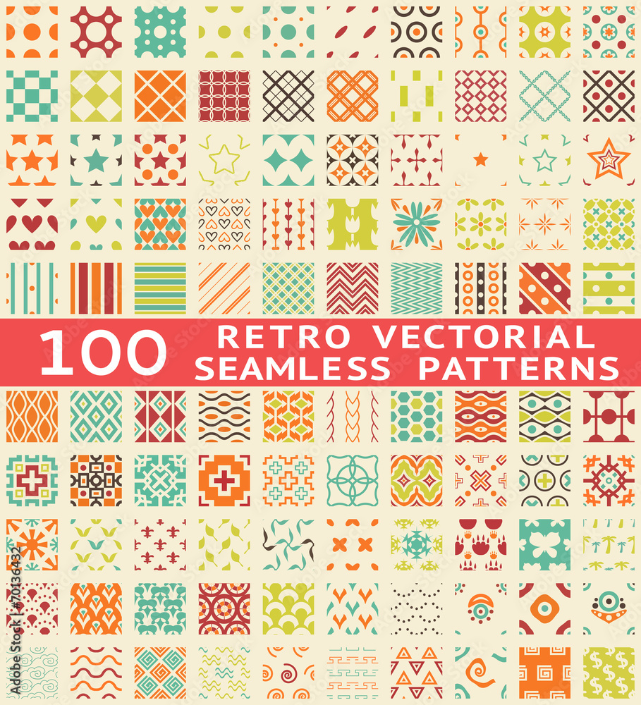 Wall mural retro different seamless patterns (with swatch).