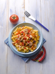 pasta with tuna tomatoes hot chili pepper and olives