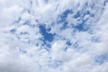 Blue sky covered with clouds, only some blue spots in the center