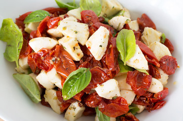 sundried tomatoes olive oil, mozarella cheese and fresh basil